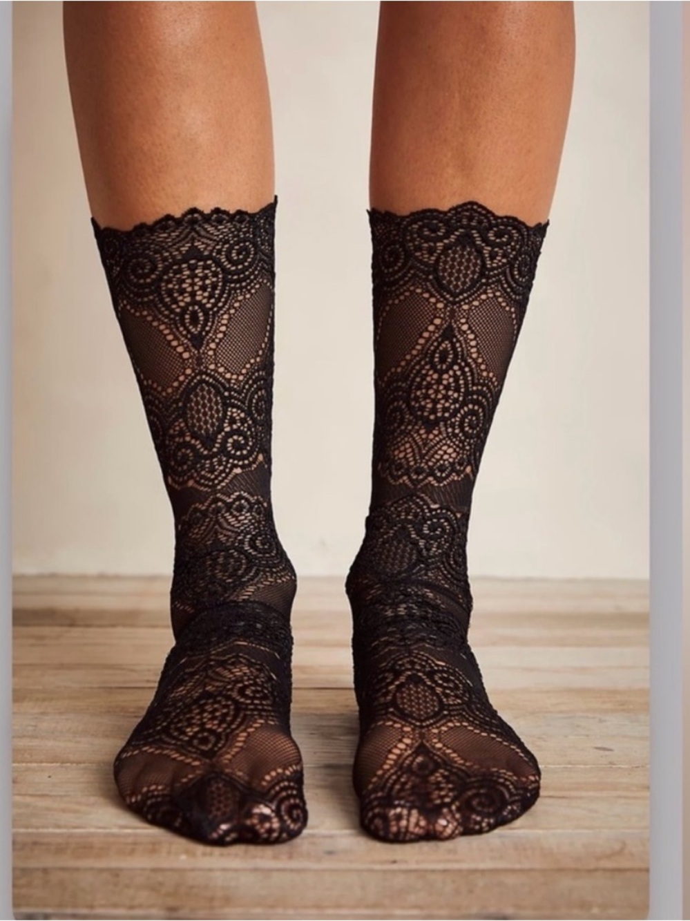 Free People Camila Lace Socks Black NWT